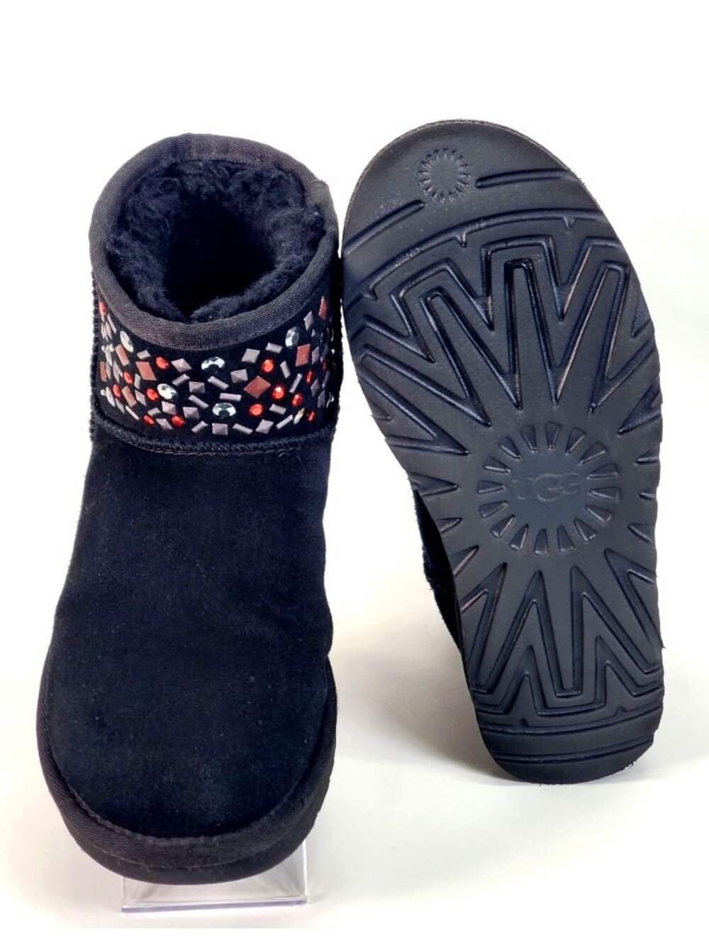 UGG Women's Black Suede Sheepskin Cristal Classic Mini II Stud Boots Size 5 1345 - Picture 5 of 14